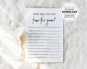 Juliette How Well Do You Know the Groom Bridal Shower Game, Wedding Shower Game, Hen's Party Game | INSTANT DOWNLOAD #004