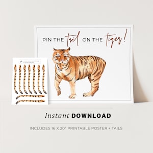 Pin the Tail on the Tiger Kids Party Game Printable Poster, Birthday Party Game, INSTANT DOWNLOAD