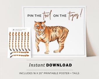 Pin the Tail on the Tiger Kids Party Game Printable Poster, Birthday Party Game, INSTANT DOWNLOAD
