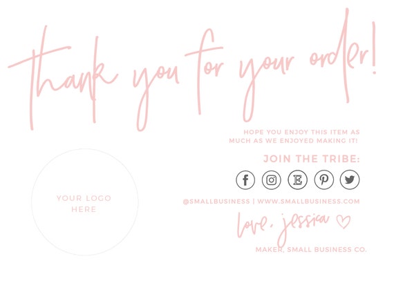 Blush Minimalist Cookies Care Card and Thank You Card, Thank You Package  Insert PRINTABLE EDITABLE TEMPLATE 051 043 -  UK