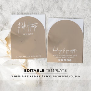 Editable Earring Display Card Template, 3 Sizes - 2x2.5&quot; / 2.5x2.5&quot; / 2.5x3&quot; | PRINTABLE TEMPLATE #052 #043 Nue Arch