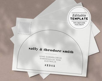 Noir Arch Minimalist Handwritten Style A7 Envelope Template - Front and Back | EDITABLE TEMPLATE #049