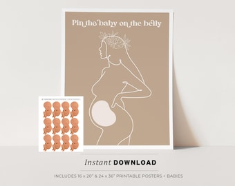 Baby Shower Games, Pin the Baby on the Belly, Printable Poster Party Game, Baby Shower Activity, Baby Shower Game, INSTANT DOWNLOAD