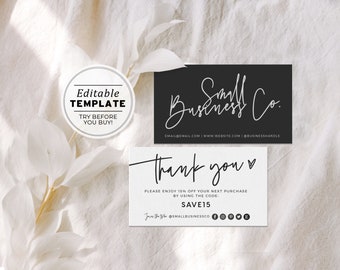 Willow Minimalist Small Business Thank You Card, Thank You Package Insert, Thank You For Your Purchase | EDITABLE TEMPLATE #054 #043