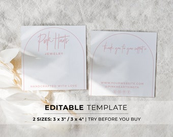 Editable Bracelet Display Card Template, 2 Sizes - 3x3" / 3x4" #037 #043 Blush Arch