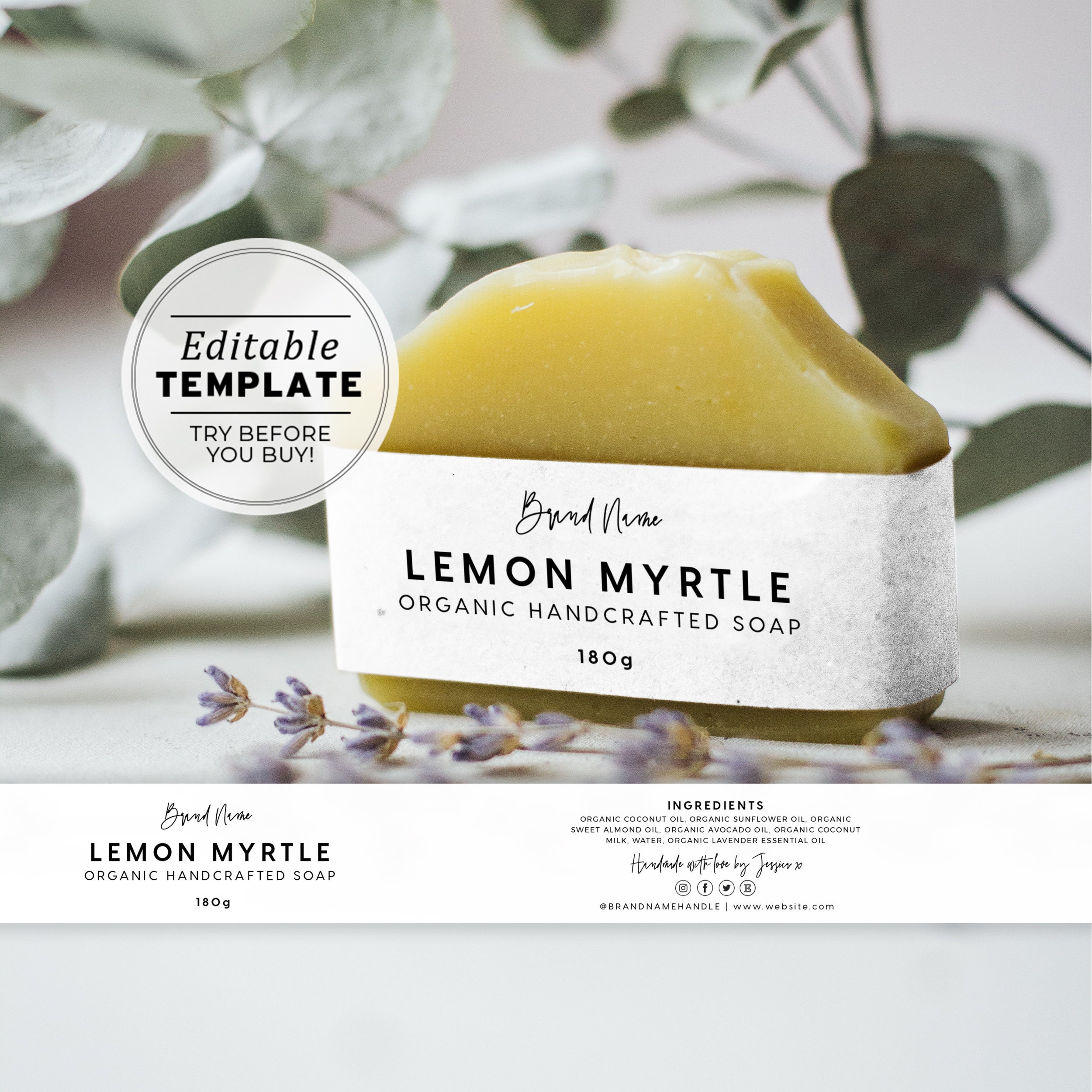 Minimalist Editable Soap Label 3 SIZES 2.5 X 7/8/9, Belly Band, Soap  Packaging EDITABLE TEMPLATE 050 043 Juliette 