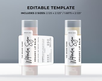 Minimalist Lip balm Custom Wrap Around Label - 2 Sizes: 2.125x2.125" / 1.6875x2.125"  | EDITABLE TEMPLATE #050 #043 Juliette