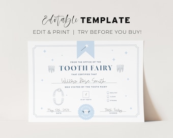 Editable Tooth Fairy Certificate, Baby Tooth Fairy Note Template Mini letter | EDITABLE TEMPLATE