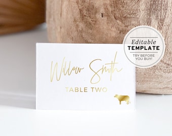 Juliette Gold Minimalist Wedding Place Cards | PRINTABLE EDITABLE TEMPLATE #017