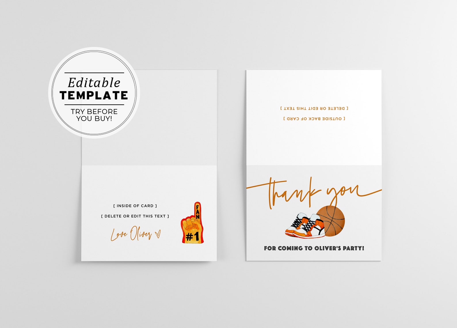 Minimalist Basketball Theme Thank You Card Printable - Etsy