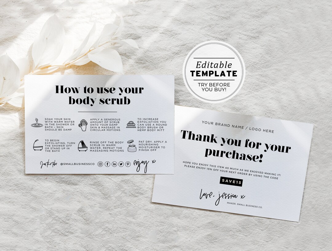 Minimalist Body Scrub Instructions Card Body Polish Editable Etsy