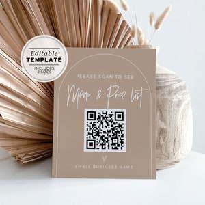 Minimalist QR Code Menu and Price List Sign Template, Small Business Sign | EDITABLE TEMPLATE #052 #043 Nue Minimalist