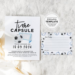 Minimalist Football Theme Time Capsule Sign and Card Set | EDITABLE TEMPLATE, PRINTABLE #077