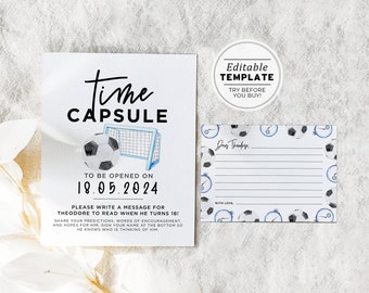 Minimalist Football Theme Time Capsule Sign and Card Set | EDITABLE TEMPLATE, PRINTABLE #077