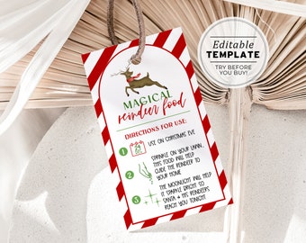 Magic Reindeer Food Tag, Christmas Reindeer Food Label, Rudolph Reindeer Food Printable, Printable Christmas Tag | EDITABLE TEMPLATE #091