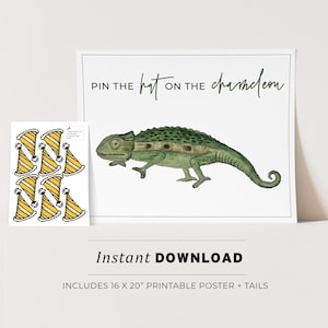 Kids Party Game, Pin the Hat on the Chameleon Printable Poster, Birthday Party Game, INSTANT DOWNLOAD