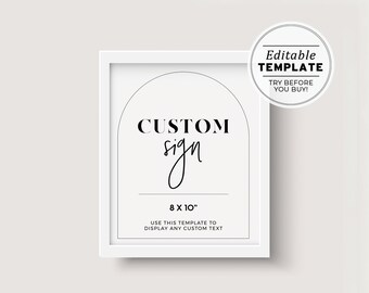 Noir Arch Minimalist Customizable Sign, Printable Modern Custom Sign, Editable Custom Template, Design Your Own Noir Arch Sign 8x10" #049