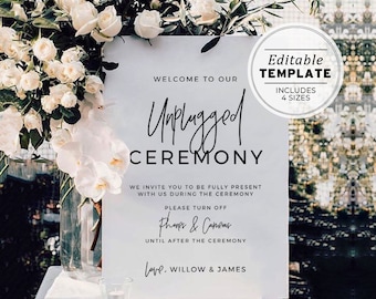 Juliette Unplugged Ceremony Sign Template, Minimalist Unplugged Wedding Sign, Printable Unplugged Sign #004