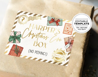 Christmas Eve Box Label, Christmas Gift Label, Night Before Christmas, Christmas Eve Tradition | PRINTABLE EDITABLE TEMPLATE Gem #094