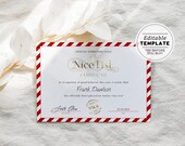 Official Nice List Santa Certificate Template, Editable Christmas Nice List, Letter From Santa Template | EDITABLE TEMPLATE