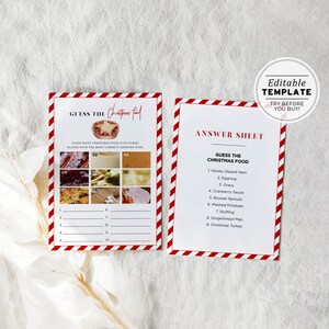 Christmas Guess the Food Game, Holidays Food Game, Christmas Party Games, Christmas Activities, Holiday Trivia | PRINTABLE EDITABLE TEMPLATE