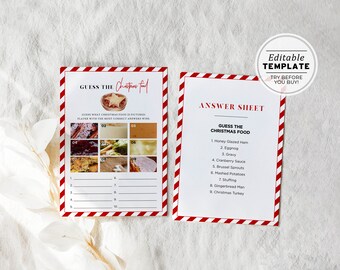 Christmas Guess the Food Game, Holidays Food Game, Christmas Party Games, Christmas Activities, Holiday Trivia | PRINTABLE EDITABLE TEMPLATE