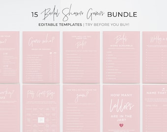 Bridal Shower Games Bundle, Minimalist Bachelorette Games, Hen’s Party Games, Wedding Shower Games, Printable Editable Template #035 Blush