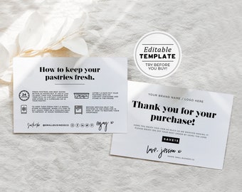 Pastries Care Card and Thank You Card, Thank You Package Insert | EDITABLE TEMPLATE #055 #043 Mr White