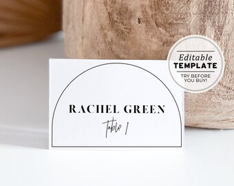 Noir Arch Minimalist Place Cards, Escort Cards | PRINTABLE EDITABLE TEMPLATE #049