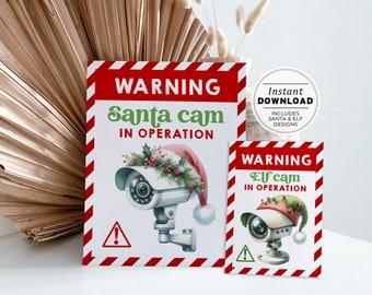 Santa Cam and Elf Cam Warning Sign & Elf Surveillance Signs, Printable Christmas Signs | INSTANT DOWNLOAD #091