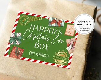 Christmas Eve Box Label, Christmas Gift Label, Night Before Christmas, Christmas Eve Tradition | PRINTABLE EDITABLE TEMPLATE Balsam #093