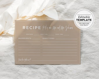 Nue Minimalist Recipes for the Bride and Groom Card, Advice Bridal Shower, Printable | EDITABLE TEMPLATE #038