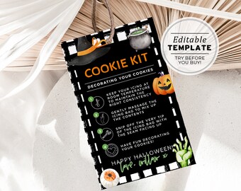 Editable Halloween Cookie Kit Gift Tag, Custom Treat Gift Tag, Trick or Treat Favor Tag Template, Halloween Printable