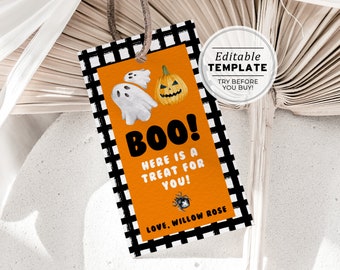 Editable Halloween Favor Tag, Boo Gift Tag, Trick or Treat Favor Tag Template, Halloween Printable