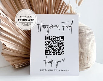 Juliette Minimalist Honeymoon Fund QR Code Printable Sign | EDITABLE TEMPLATE #004