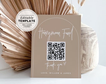 Nue Arch Minimalist Honeymoon Fund QR Code Printable Sign | EDITABLE TEMPLATE #038