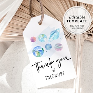 Mini Galaxy Party Favor Tag, Thank you Tag | EDITABLE TEMPLATE, Printable #076