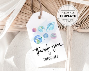 Mini Galaxy Party Favor Tag, Thank you Tag | EDITABLE TEMPLATE, Printable #076