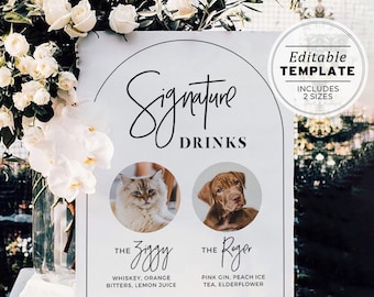 Noir Arch Furbaby Bar and Drinks Menu Sign, Cats and Dogs Bar Menu, Bar Sign, Drinks Sign, Printable Editable Template #049