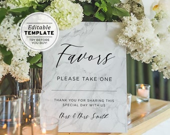 Classic Marble Wedding Favors Sign | EDITABLE TEMPLATE #009