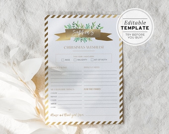Editable Christmas Wishlist Printable, Christmas Kids Wishlist | EDITABLE TEMPLATE Gem #094