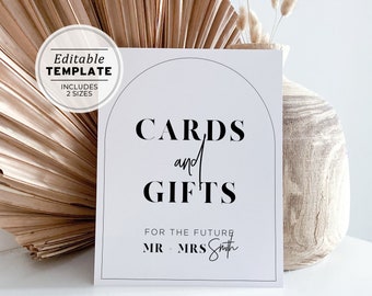 Noir Arch Engagement Party Cards and Gifts Sign, Printable Minimalist Engagement Sign, Modern Engagement Gift Sign | EDITABLE TEMPLATE #049