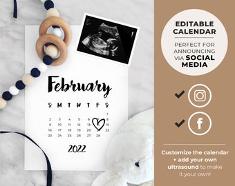 Pregnancy Announcement Digital, Social Media Due Date Calendar, Editable Template