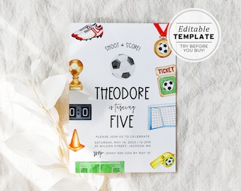 Football Theme Kids Birthday Party Invite Template | EDITABLE TEMPLATE #077