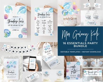 Mini Galaxy Theme Kids Party Bundle, 16 Essential Party Printables | EDITABLE TEMPLATES #076