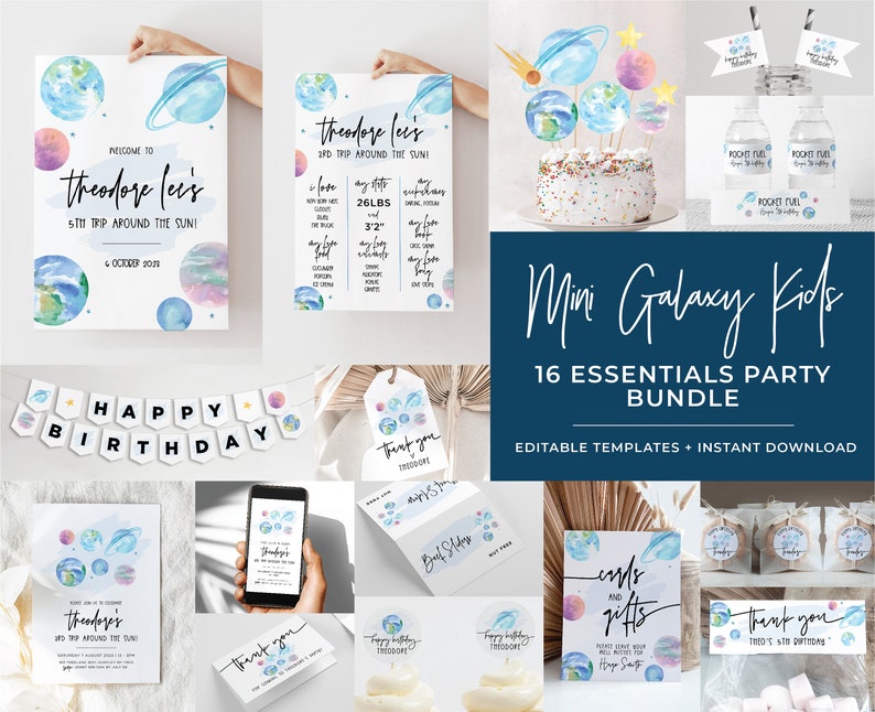 Mini Galaxy Theme Kids Party Bundle, 16 Essential Party Printables EDITABLE TEMPLATES 076 image 1