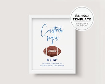 Minimalist Football Theme Customizable Sign, Printable custom sign, Editable Custom sign Template, Design Your Own Football Sign 8x10" #056