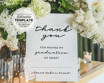 Ellery Minimalist Graduation Party Favors Sign, Printable | EDITABLE TEMPLATE #041