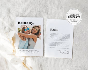 Mr White Minimalist Will you be my bridesmaid Bridesmaid Proposal Photo Card | EDITABLE TEMPLATE #001