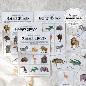 Safari Animal Bingo Gioco per feste per bambini, Gioco per feste di compleanno stampabile, Risorsa educativa, Gioco per bambini, DOWNLOAD immediato